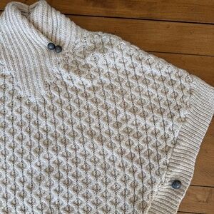 Aran Mor Irish Cable Knit Merino Wool Poncho Sweater • Made in Ireland Size S/M